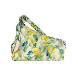 Summersalt Side Stroke Bikini Top Size 4 Yellow Green Lemons One Shoulder‎ Beach